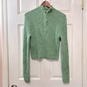 Aerie Sweater Quarter Zip Women's Green Ribbed Very Stretchy Size Large